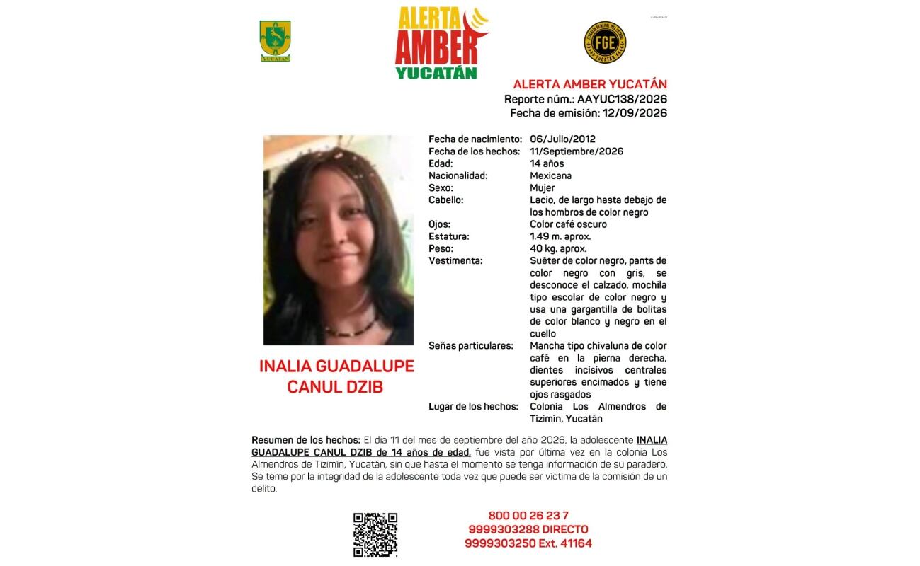 ¡Alerta en Yucatán! Adolescente de 14 años DESAPARECE y temen que sea víctima de un delito; esto se sabe