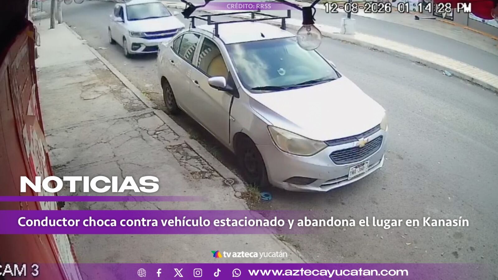 Choca contra auto estacionado en Kanasín y HUYE; todo quedó grabado