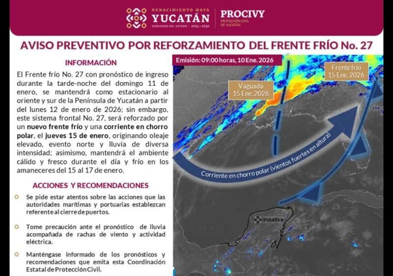 ¡Se viene la HELADEZ! Advierten que 4 frente fríos llegarán a Yucatán en enero de 2026