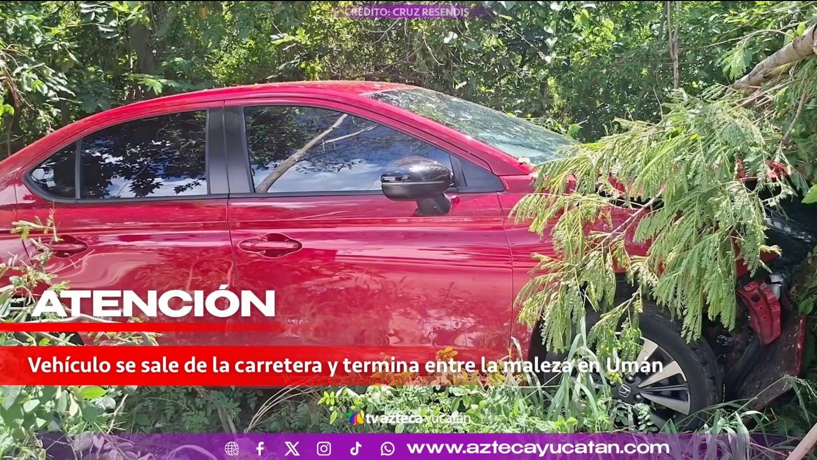Pierde el control del volante y termina entre la maleza del Periférico de Mérida; ¿Hay heridos?